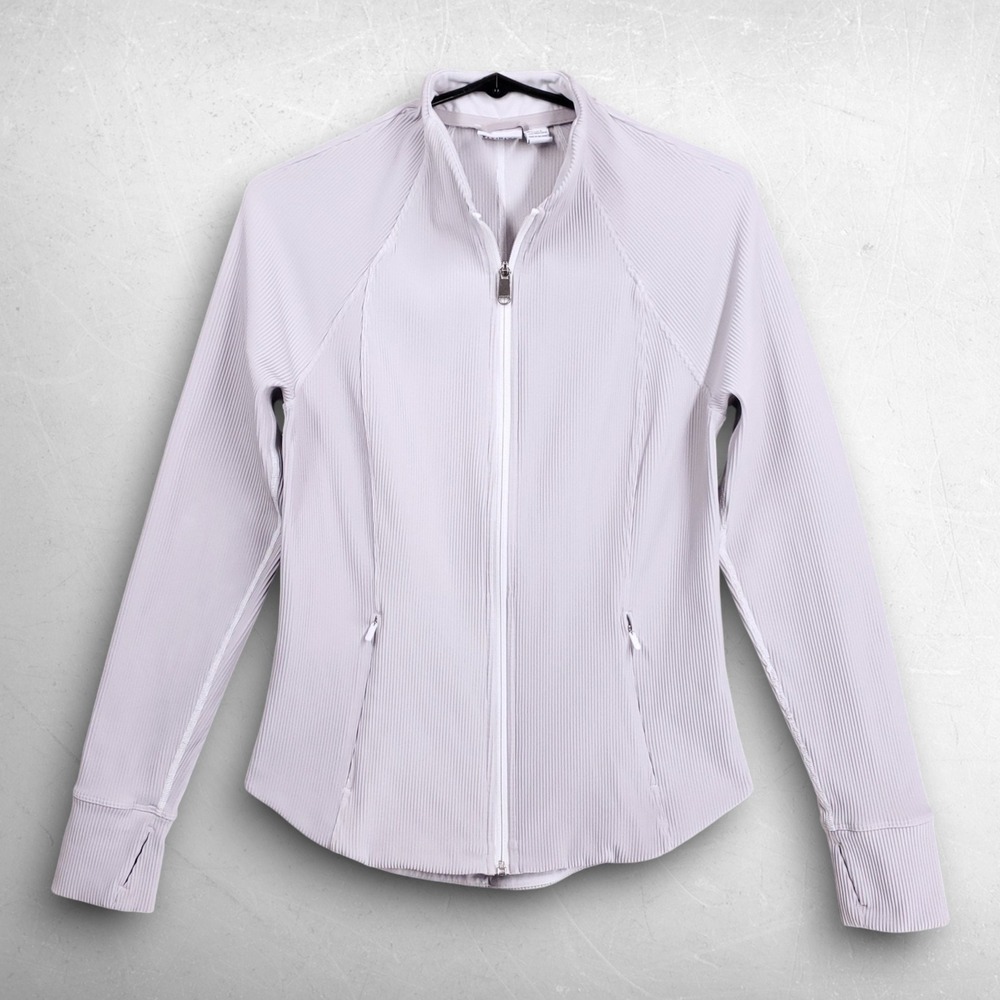 Athleta Salutation Ribbed Jacket Women M Lt Lavender Full Zip Active Gorpcore